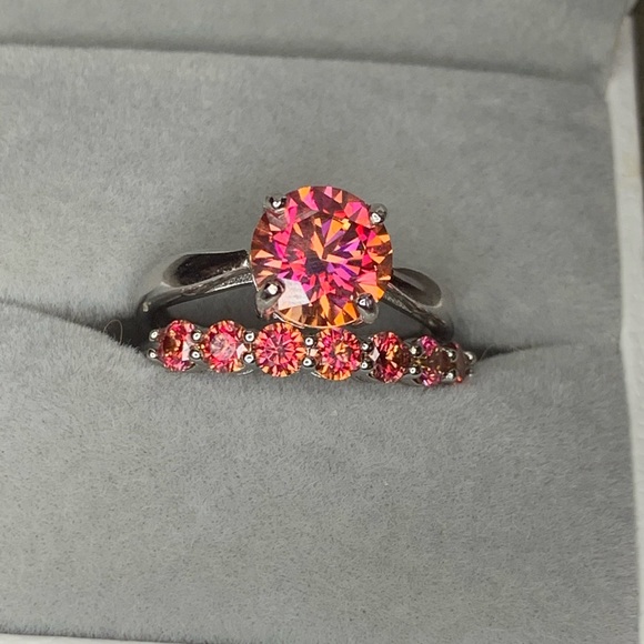 Certified, Orange Solitaire Moissanite Diamond ring set - Picture 1 of 17